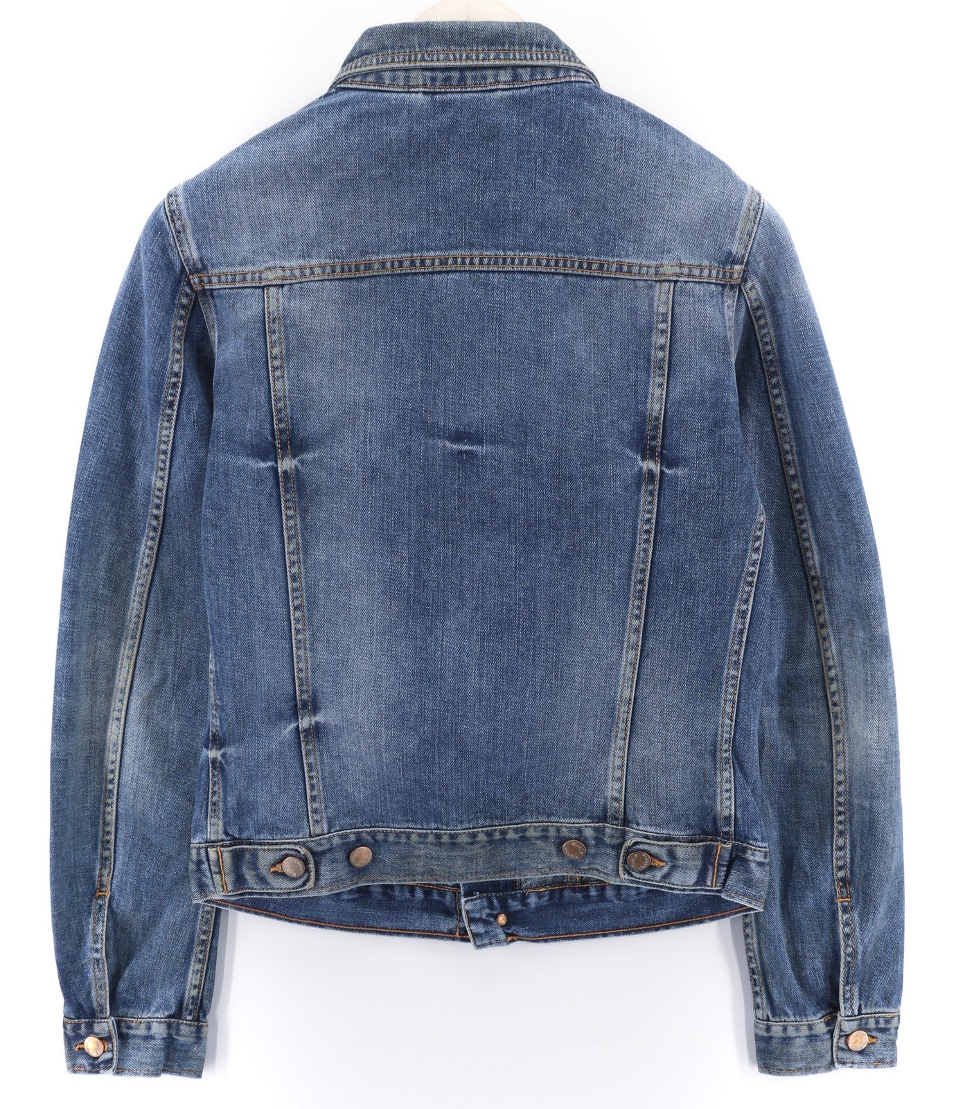 NUDIE JEANS Terry Natural Worn Men's S Blue Faded Denim Polo Neck Unlined