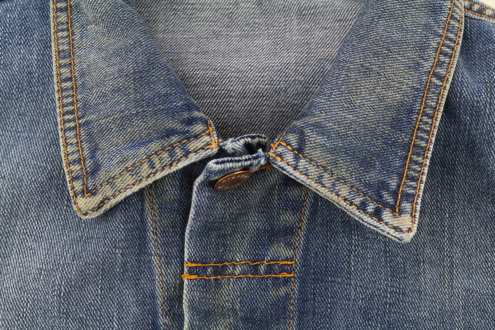 NUDIE JEANS Terry Natural Worn vyriški S dydžio mėlyni išblukinti džinsiniai polo kakleliai be pamušalo 