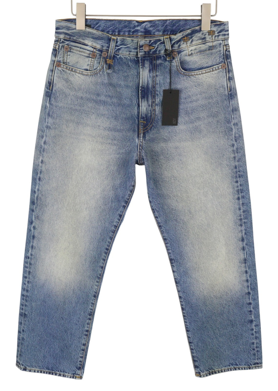 R13 Boyfriend Women Jeans 28 Jasper Whiskers Washed Cropped Blue FW25 RRP699