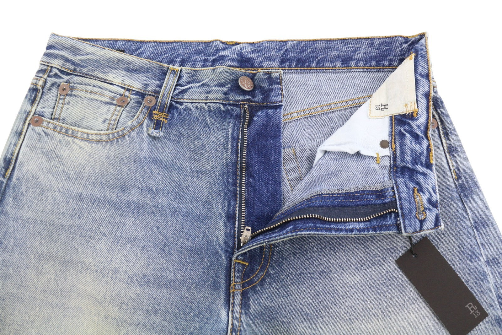 R13 Boyfriend Women Jeans 28 Jasper Whiskers Washed Cropped Blue FW25 RRP699