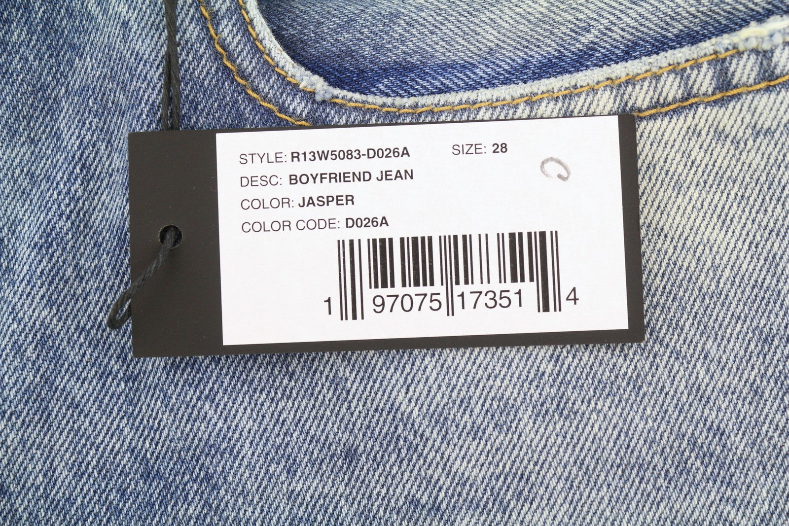 R13 Boyfriend Women Jeans 28 Jasper Whiskers Washed Cropped Blue FW25 RRP699