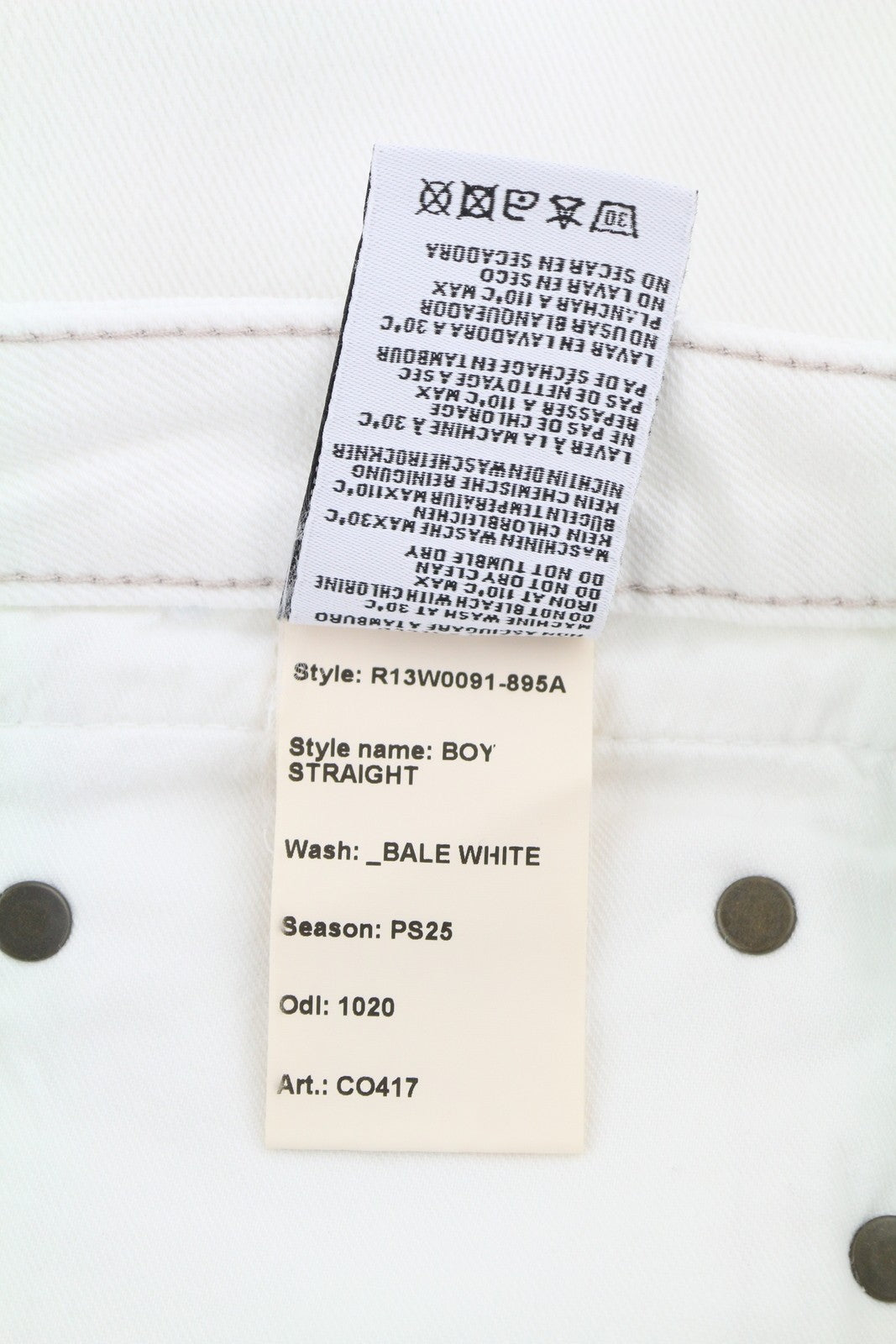 R13 Boy Straight Women Jeans 29 Bale White Cropped Ankle Zip Fly PS25 RRP499