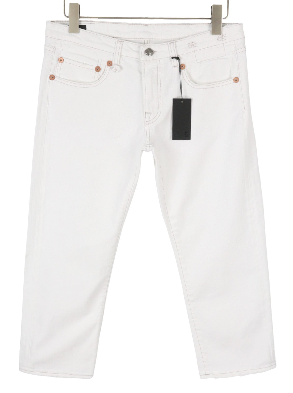 R13 Boy Straight Women Jeans 29 Bale White Cropped Ankle Zip Fly PS25 RRP499