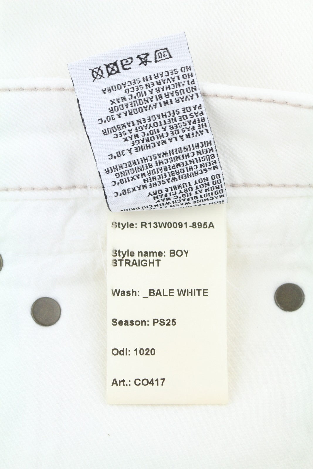 R13 Boy Straight Women Jeans 25 Bale White Cropped Ankle Zip Fly PS25 RRP499