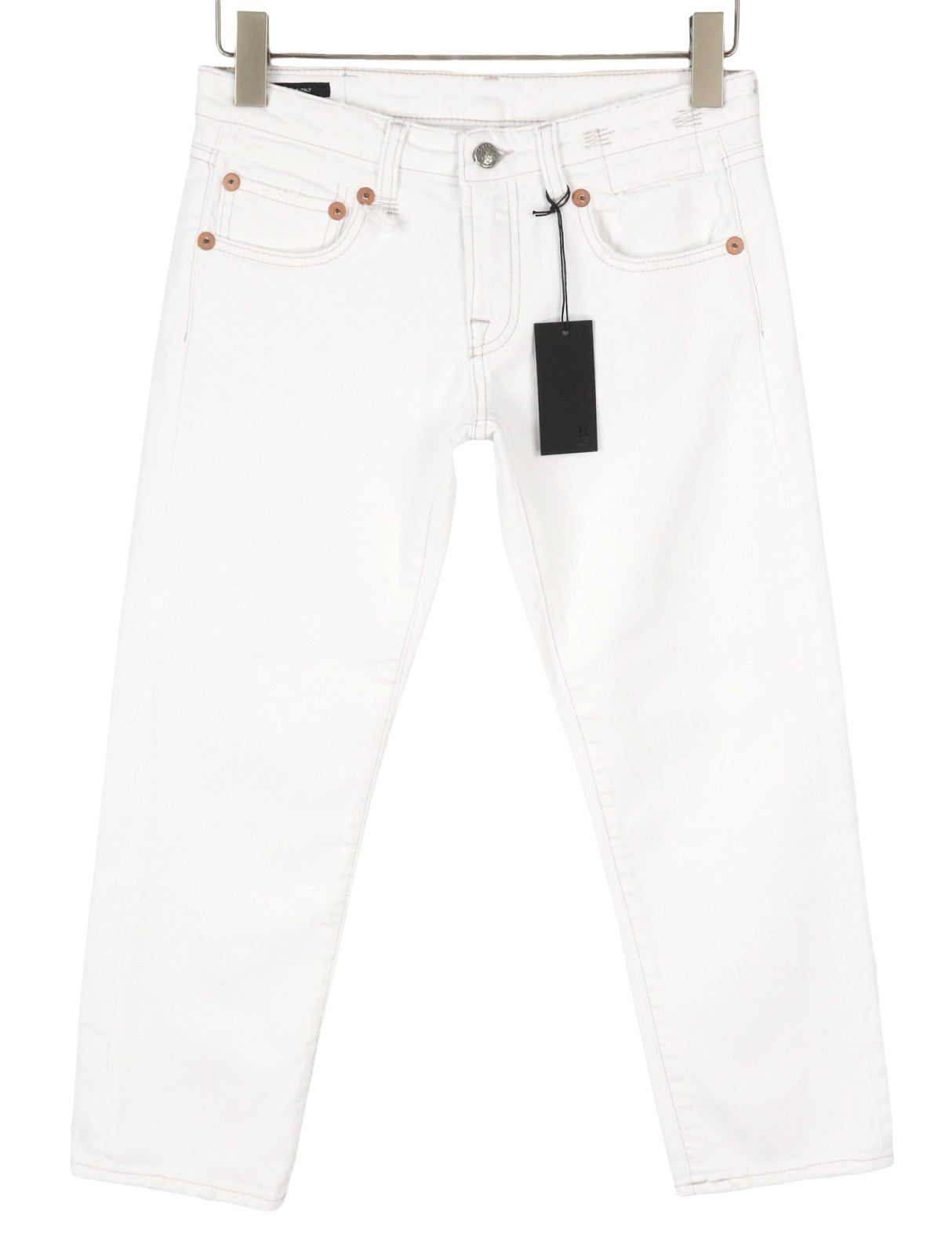 R13 Boy Straight Women Jeans 25 Bale White Cropped Ankle Zip Fly PS25 RRP499