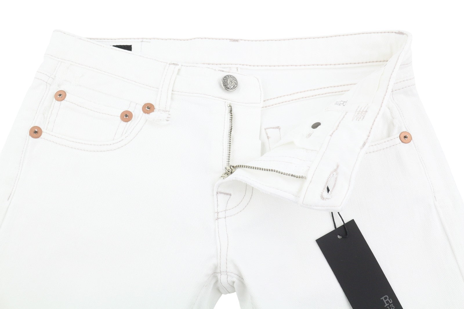 R13 Boy Straight Women Jeans 25 Bale White Cropped Ankle Zip Fly PS25 RRP499