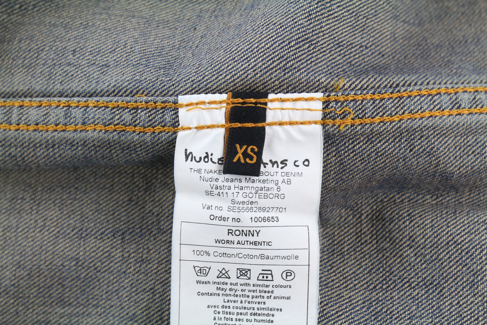 NUDIE JEANS Ronny Worn Authentic Men's XS Faded Polo Denim Trucker Jacket