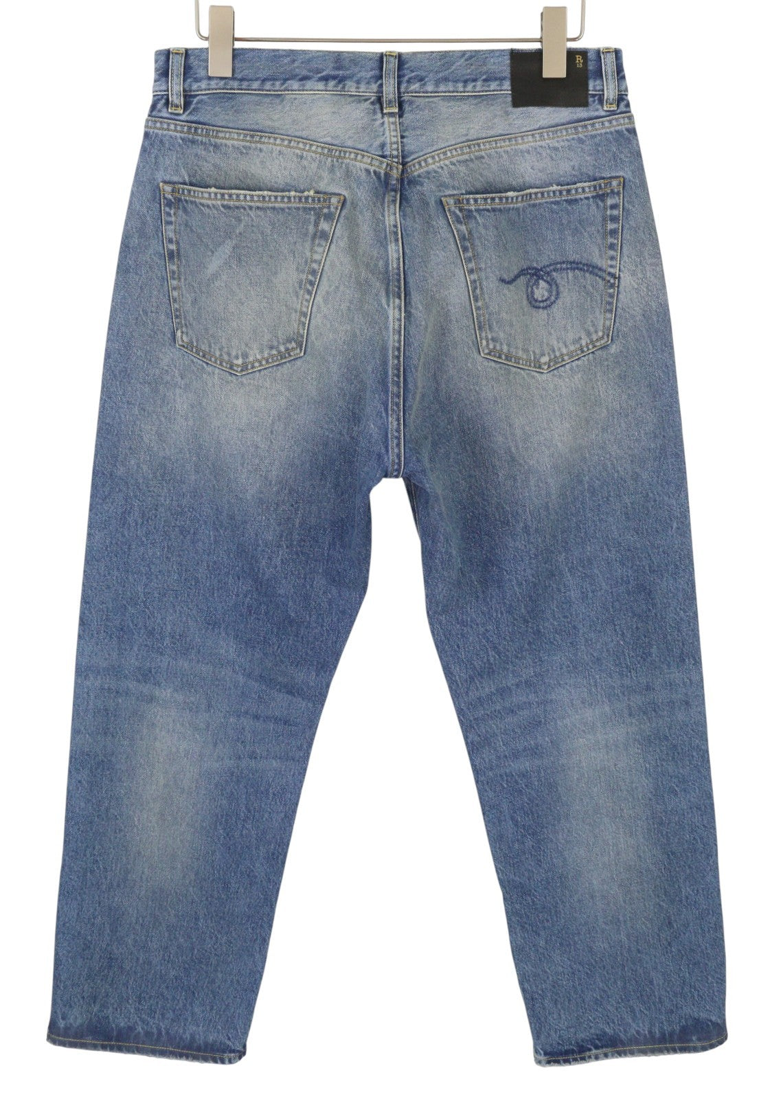 R13 Cuffed X-BF Women Jeans 29 Jasper Straight Fit Whiskers Faded Blue PF25