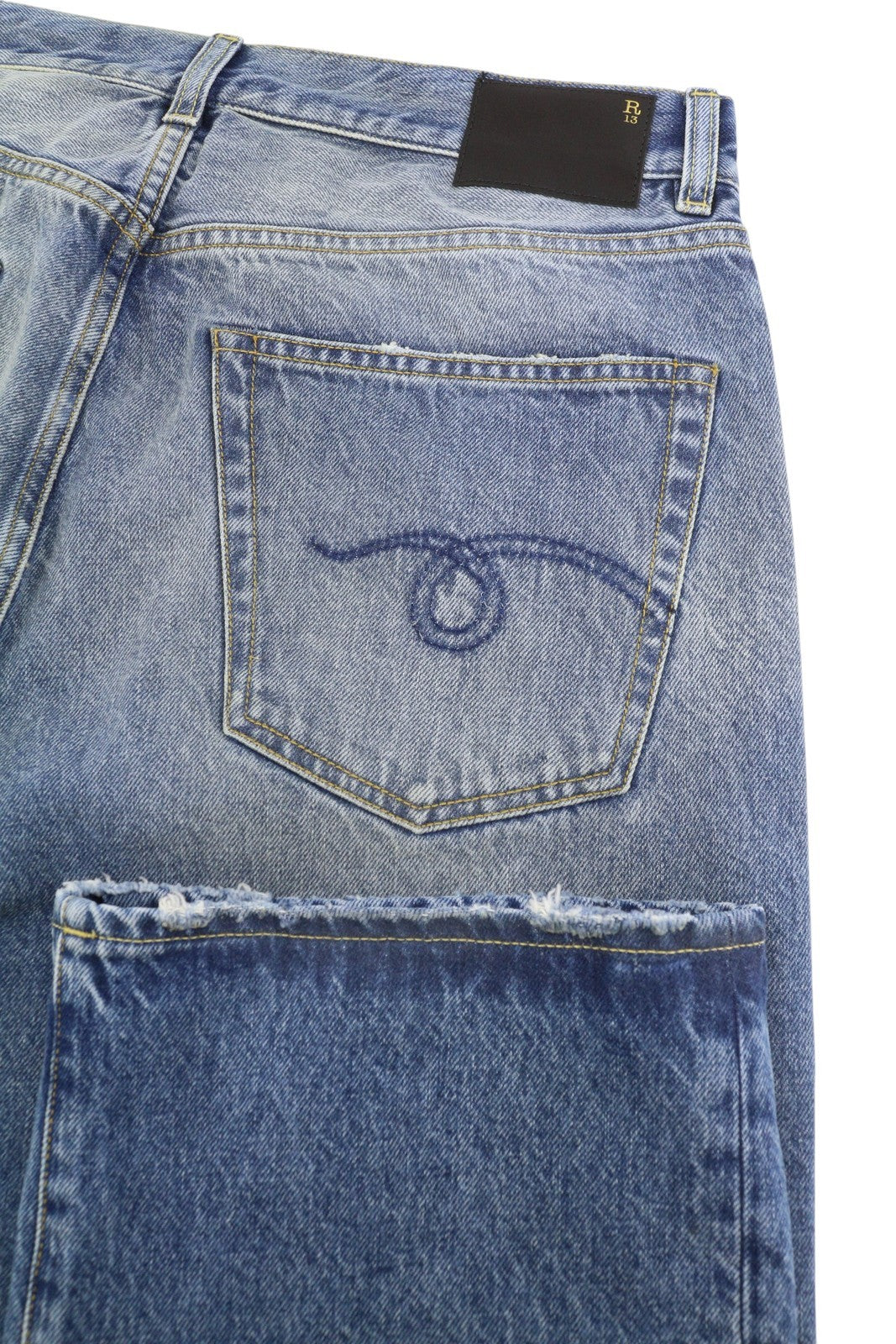 R13 Cuffed X-BF moteriški džinsai su rankogaliais, 29 Jasper Straight Fit, ūsai, išblukusi mėlyna, PF25 