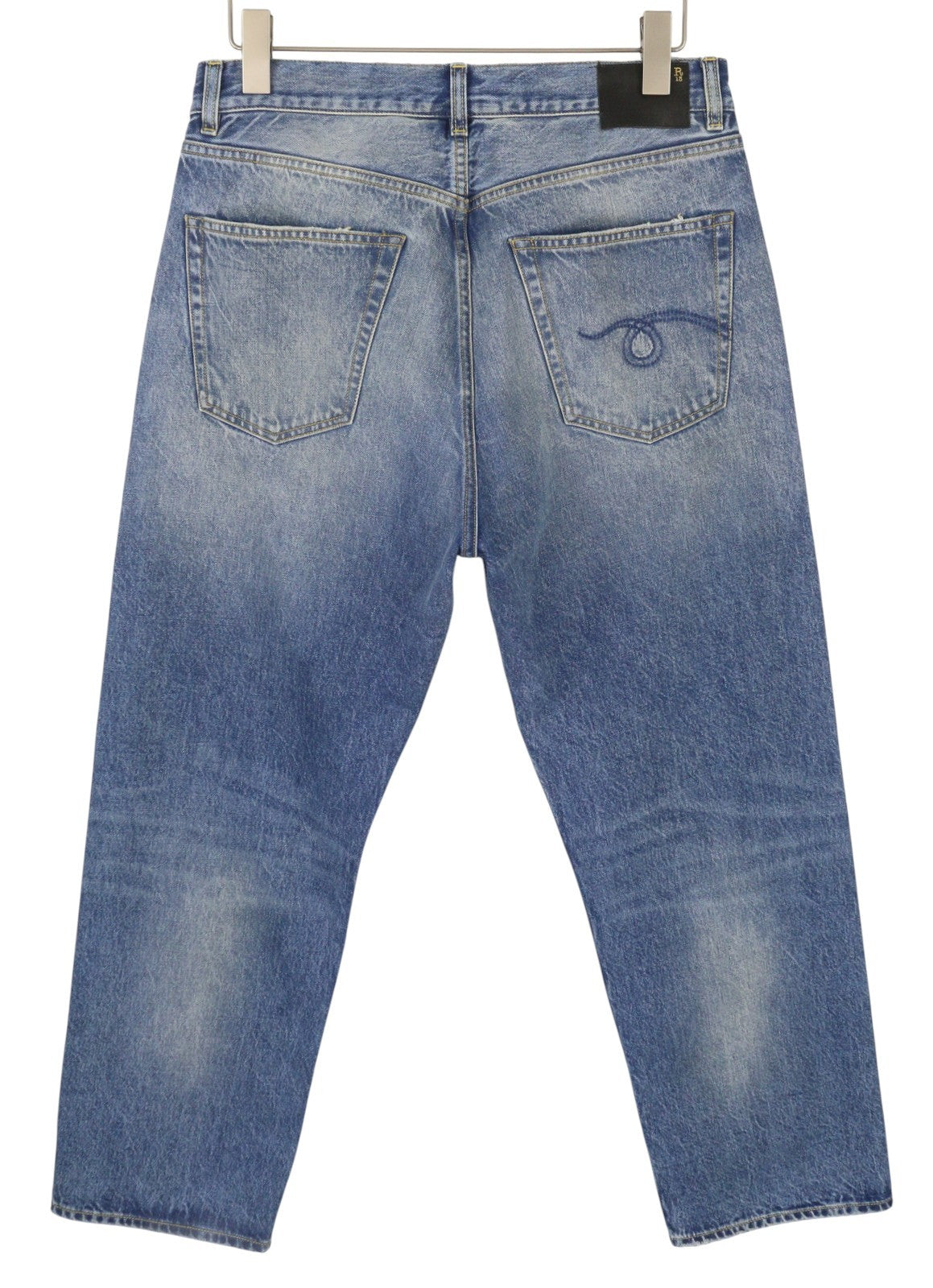 R13 Cuffed X-BF Women Jeans 28 Jasper Straight Fit Whiskers Faded Blue PF25