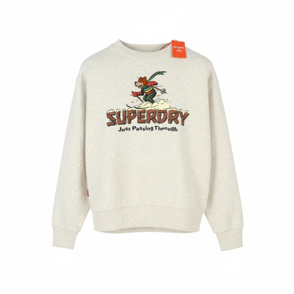 SUPERDRY Travel Postcard Graphic Crew Women Sweatshirt EU38 Cream Grey Pullover