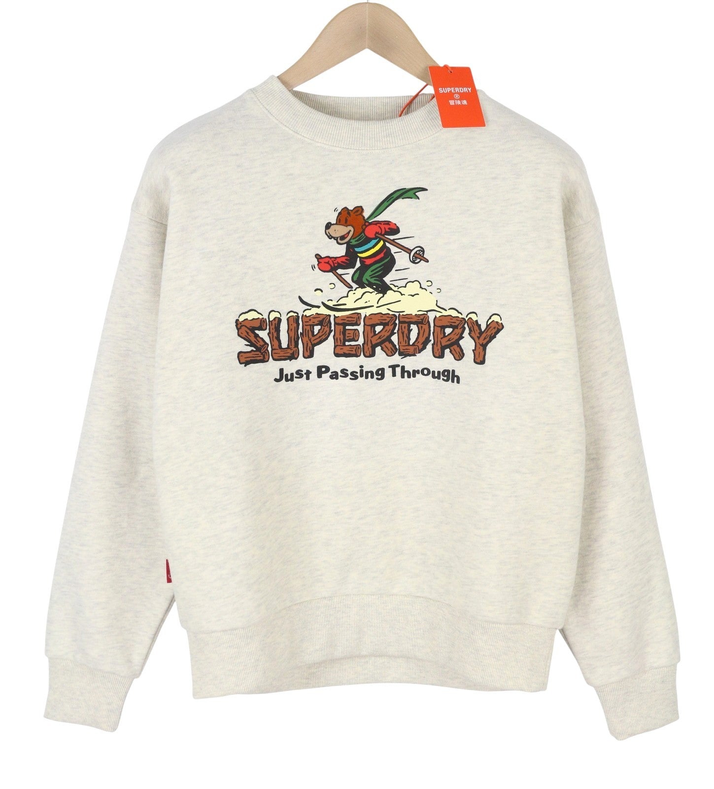 SUPERDRY Travel Postcard Graphic Crew Women Sweatshirt EU38 Cream Grey Pullover