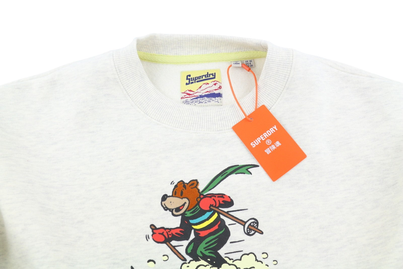 SUPERDRY Travel Postcard Graphic Crew Women Sweatshirt EU38 Cream Grey Pullover