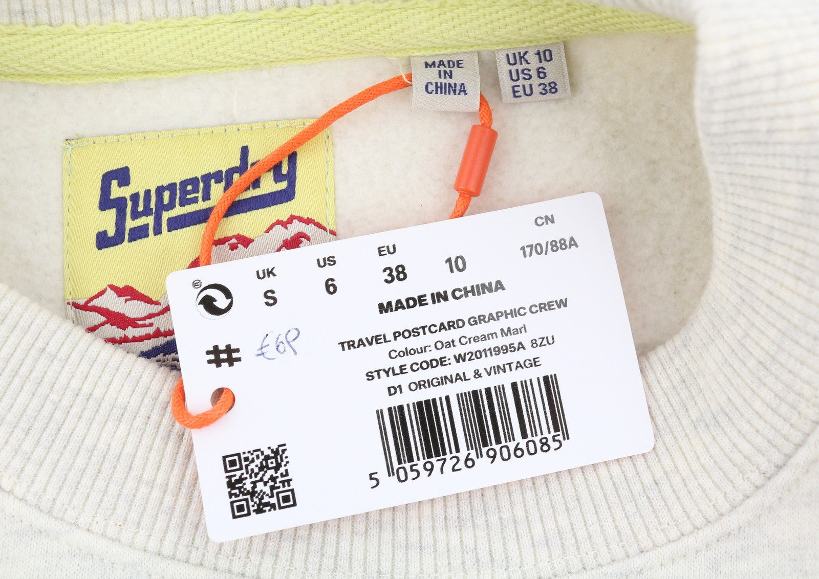 SUPERDRY Travel Postcard Graphic Crew Women Sweatshirt EU38 Cream Grey Pullover