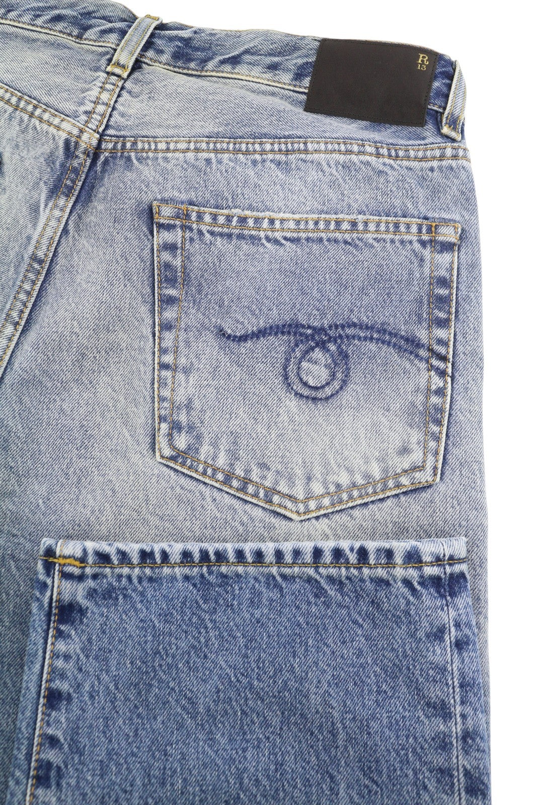 R13 Boyfriend Women Jeans 28 Jasper Cropped Ankle Faded Blue Zip FW25 RRP699