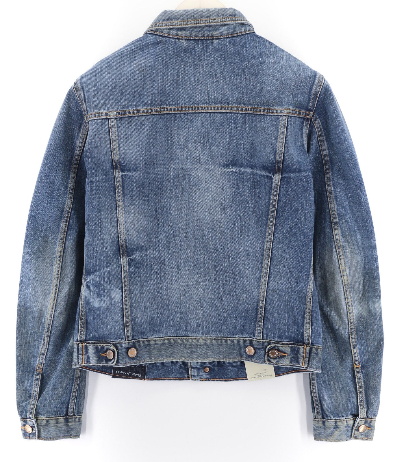 NUDIE JEANS Terry Natural Worn Men's M Blue Faded Denim Polo Button Jacket