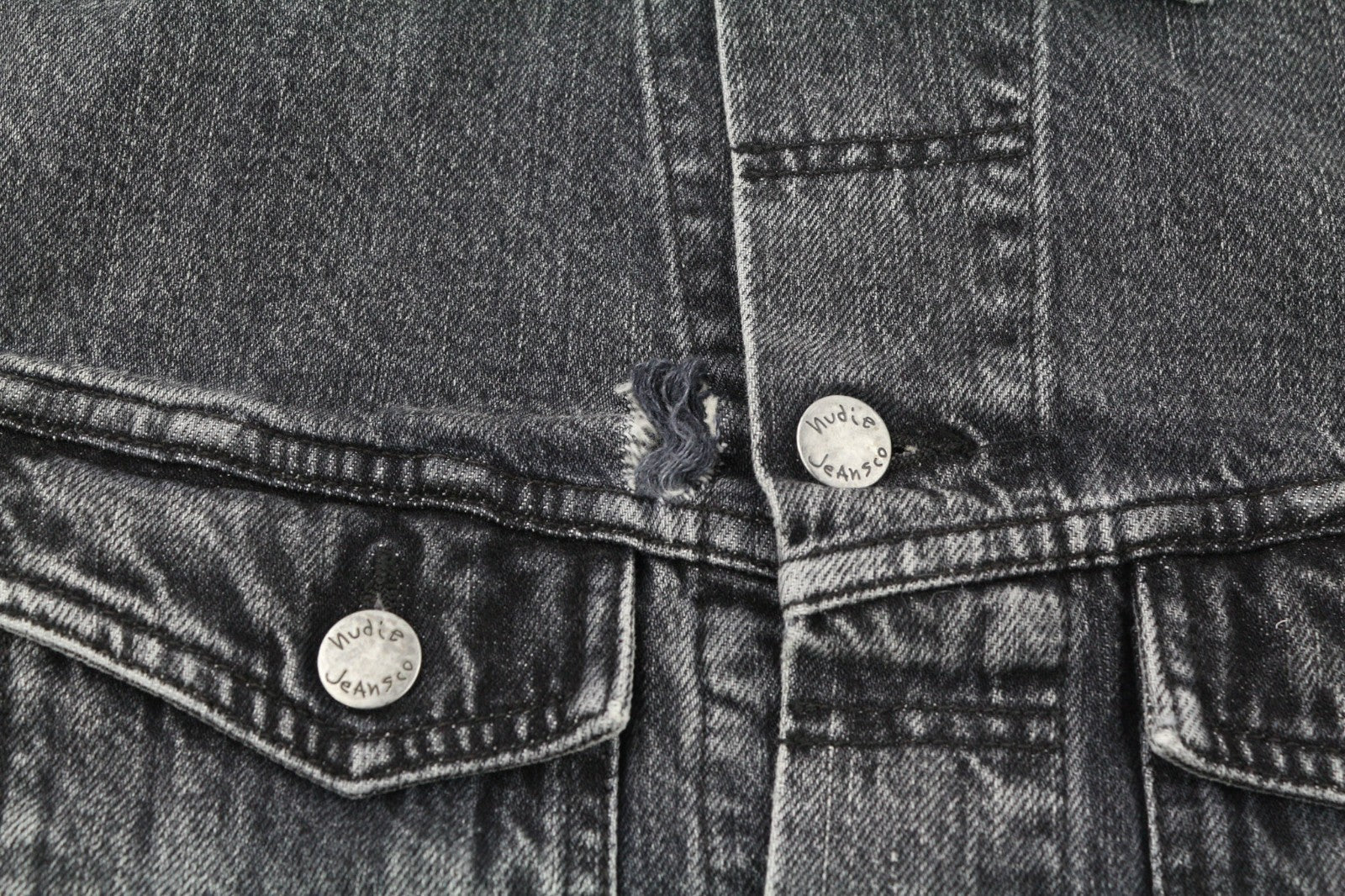 NUDIE JEANS Billy Grey Stardust Men's S Faded Denim Polo Neck Jacket