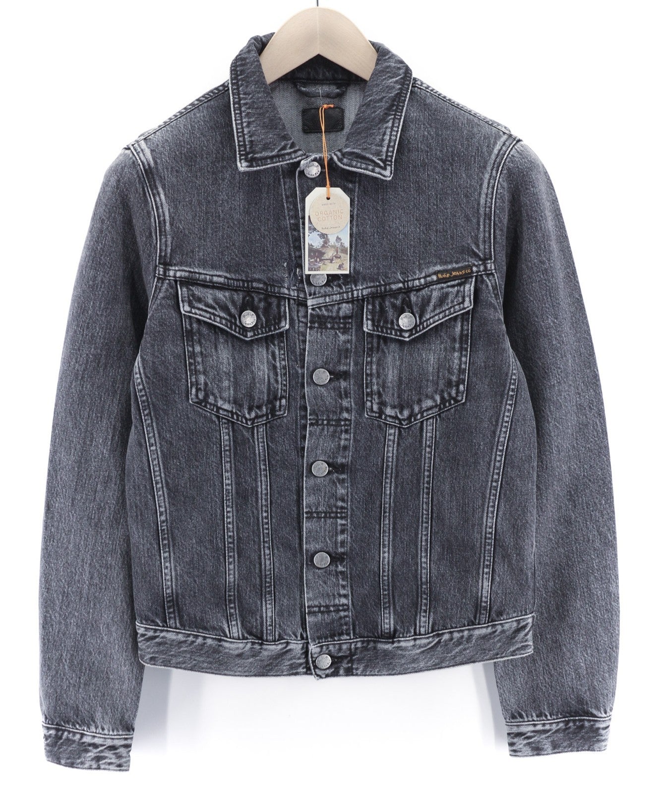 NUDIE JEANS Billy Grey Stardust Men's S Faded Denim Polo Neck Jacket