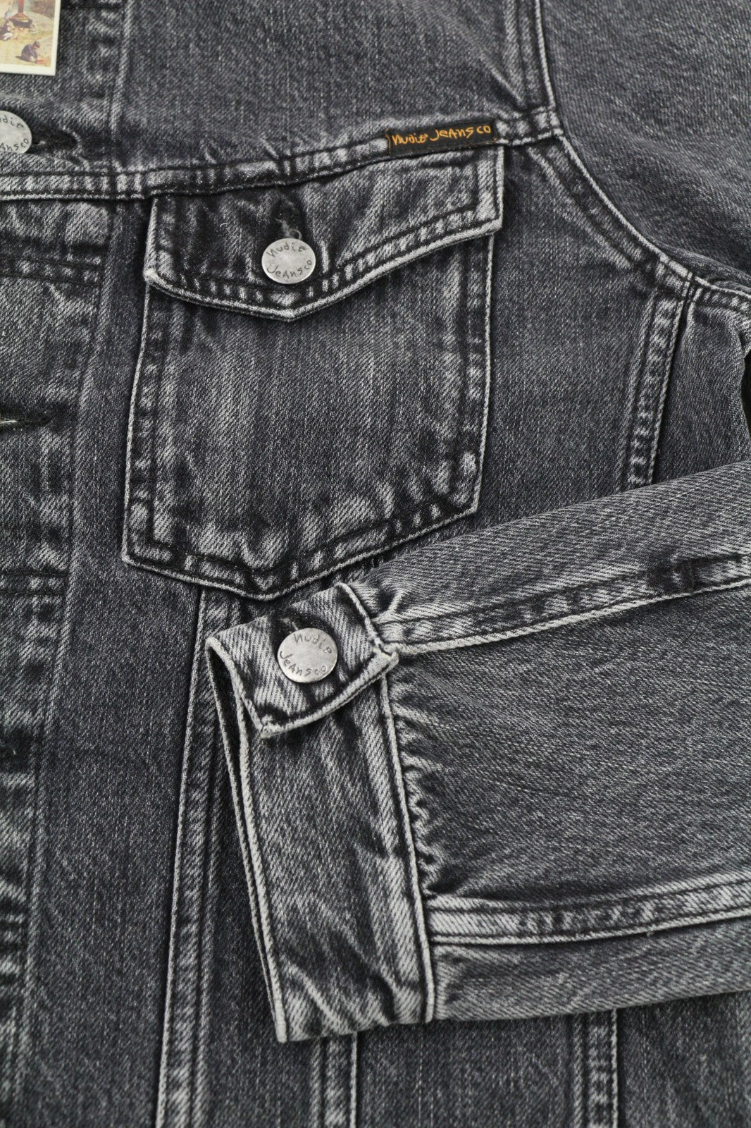 NUDIE JEANS Billy Grey Stardust Men's S Faded Denim Polo Neck Jacket