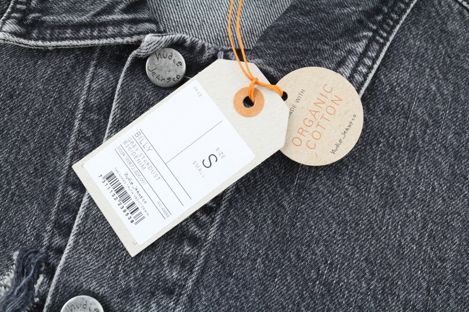 NUDIE JEANS Billy Grey Stardust Men's S Faded Denim Polo Neck Jacket