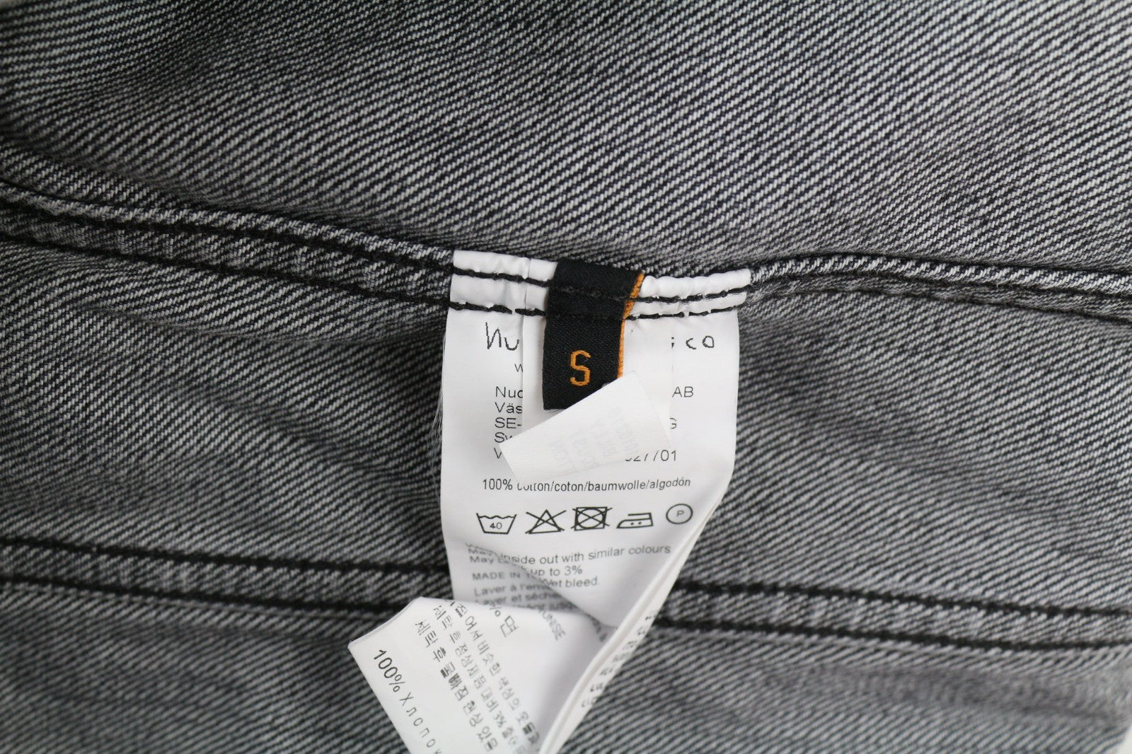 NUDIE JEANS Billy Grey Stardust Men's S Faded Denim Polo Neck Jacket