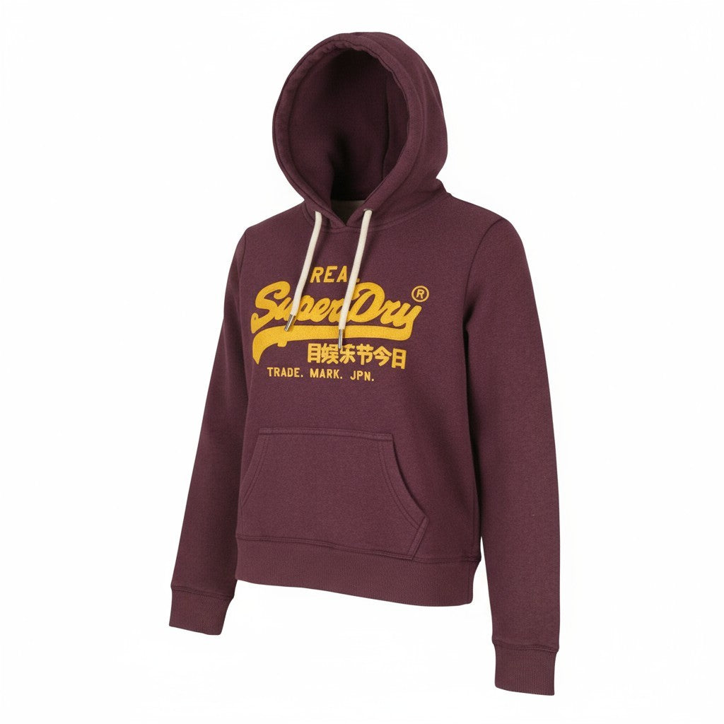 SUPERDRY Chenille VL Graphic Women Hoodie EU38 Burgundy Kangaroo Pocket Pullover