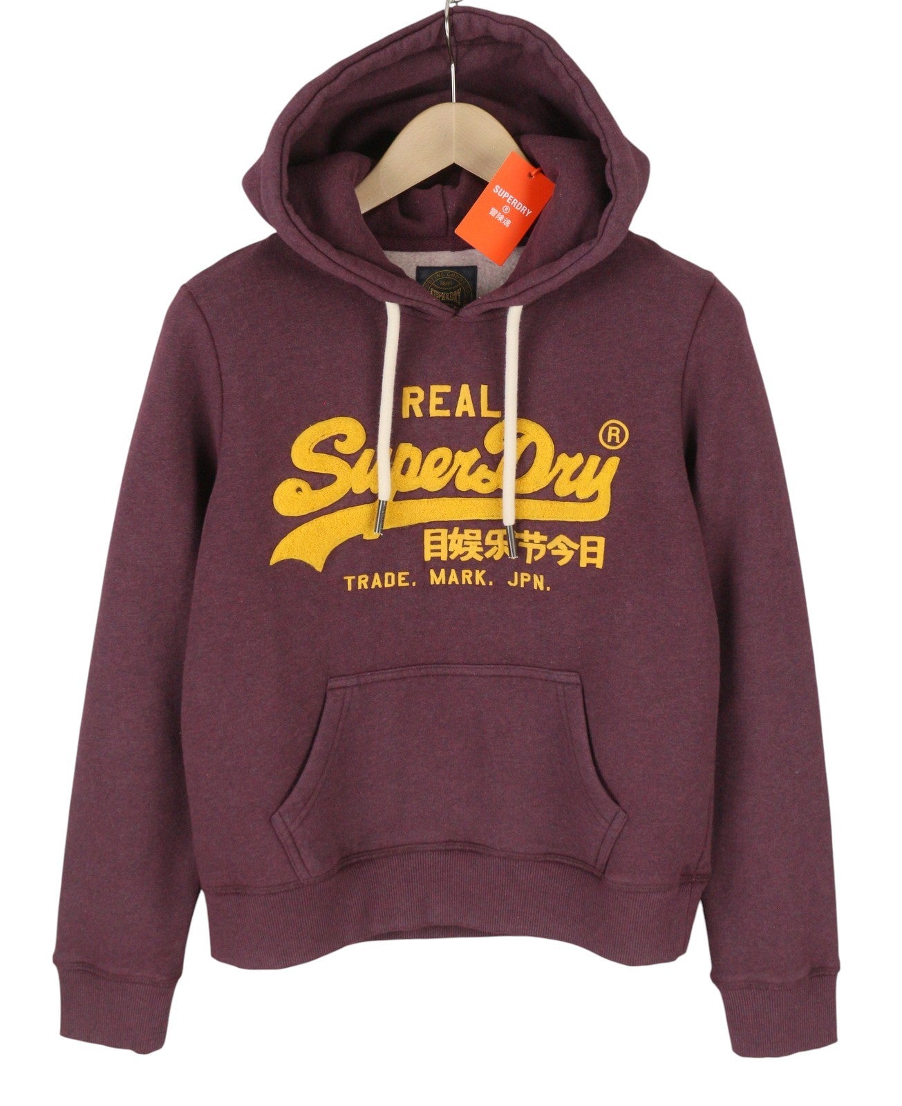 SUPERDRY Chenille VL Graphic Women Hoodie EU38 Burgundy Kangaroo Pocket Pullover