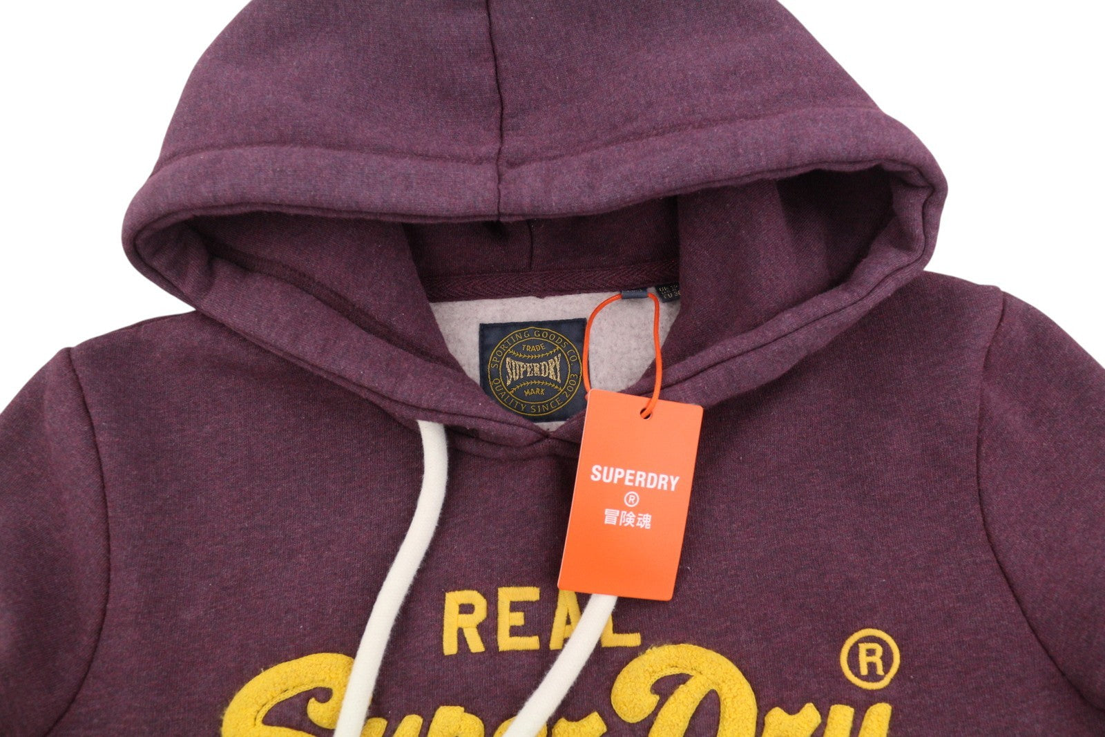 SUPERDRY Chenille VL Graphic Women Hoodie EU38 Burgundy Kangaroo Pocket Pullover