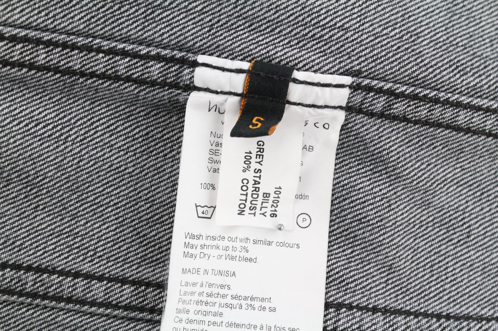 NUDIE JEANS Billy Grey Stardust vyriški S dydžio džinsiniai batai su sagomis ir kišenėmis be pamušalo 