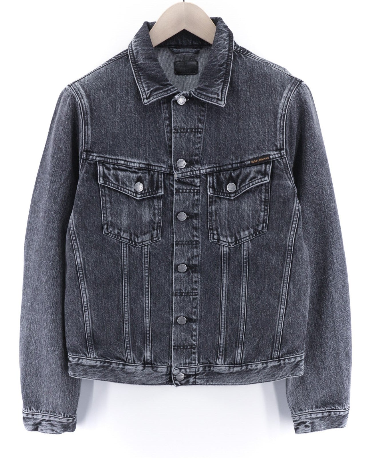 NUDIE JEANS Billy Grey Stardust Men's M Polo Neck Denim Button Unlined