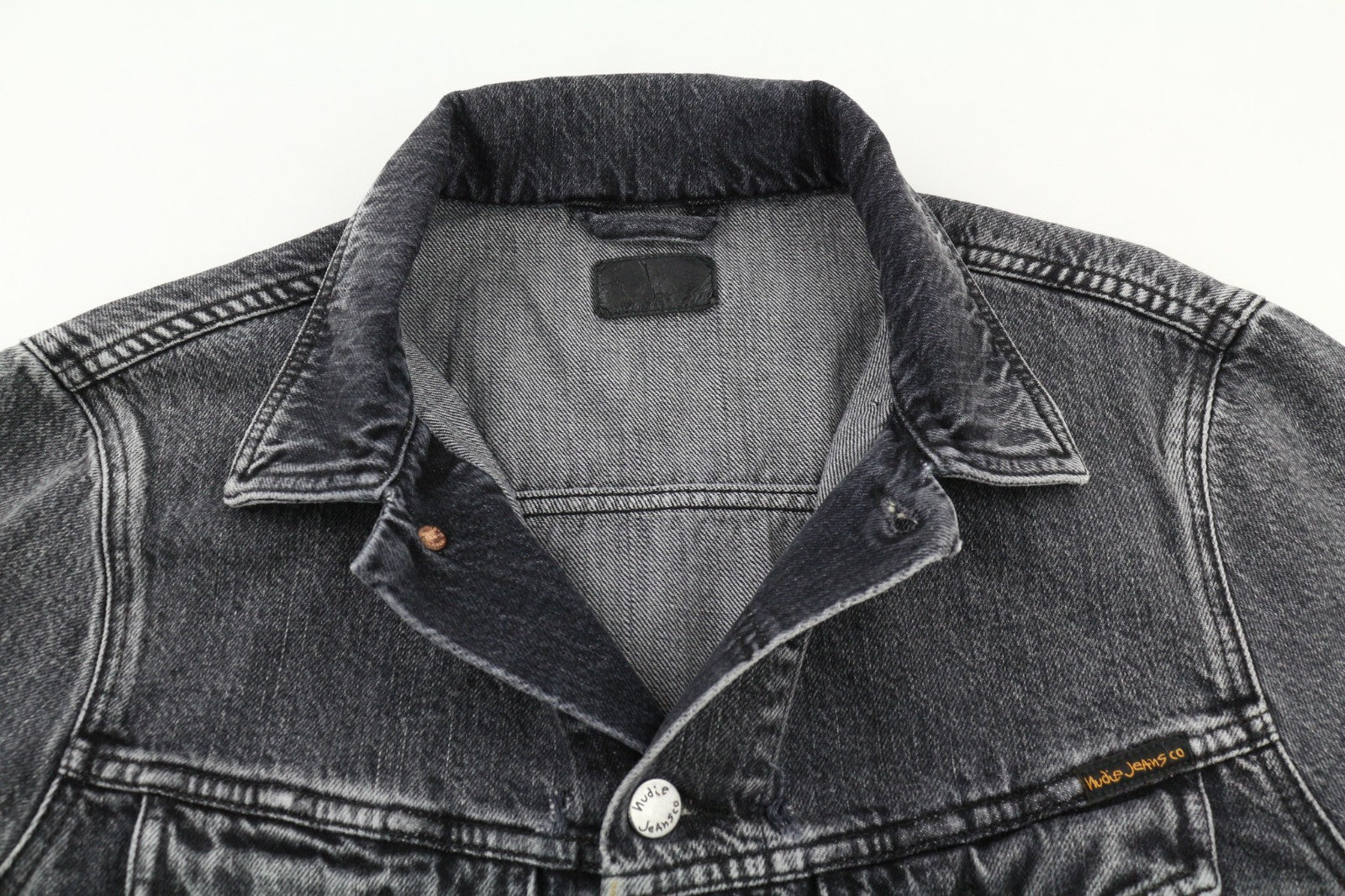 NUDIE JEANS Billy Grey Stardust vyriški polo kaklelio džinsiniai džinsai su sagomis ir pamušalu M dydžio 