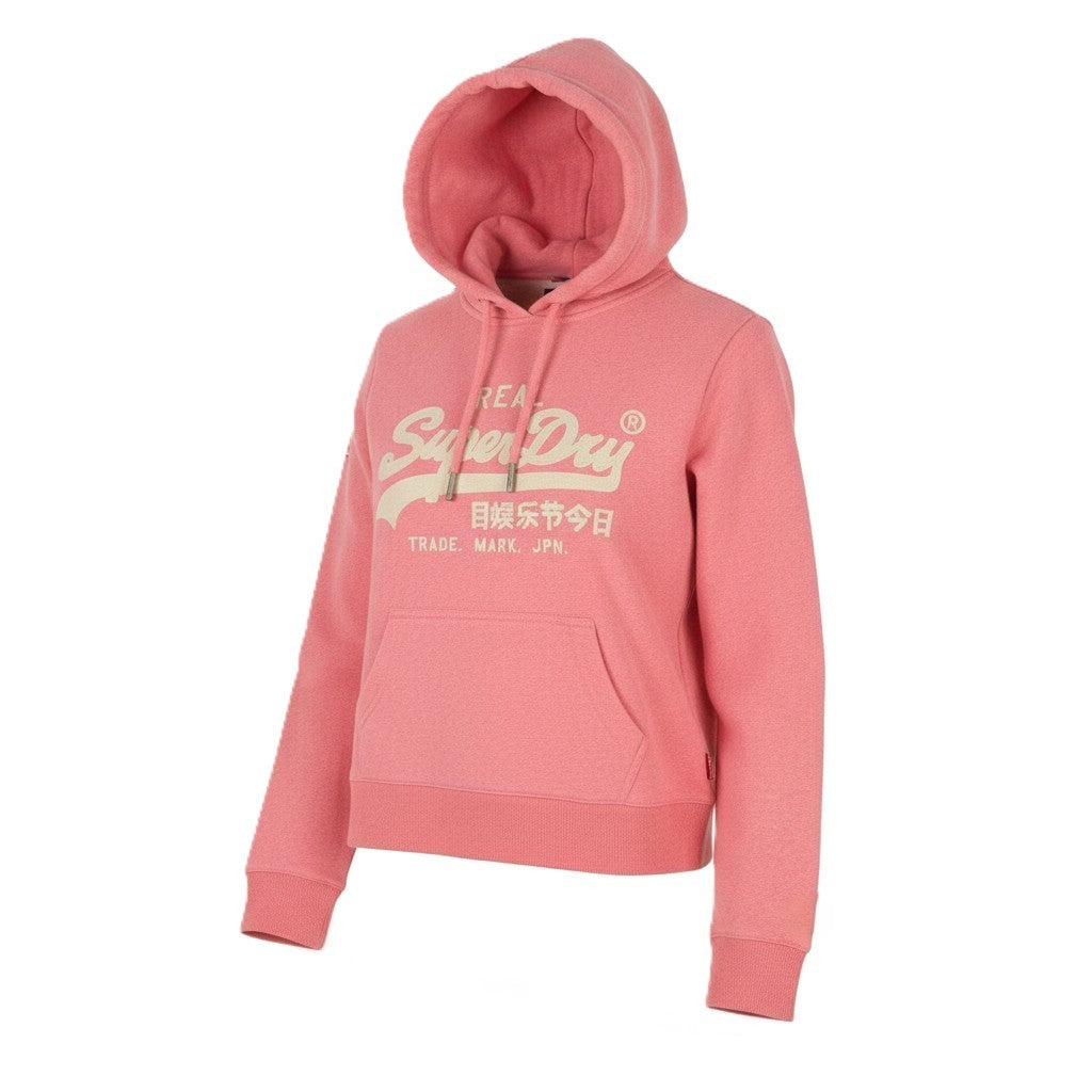 SUPERDRY Embroidered VL Graphic Women Hoodie EU38 Melange Pink Kangaroo Pullover