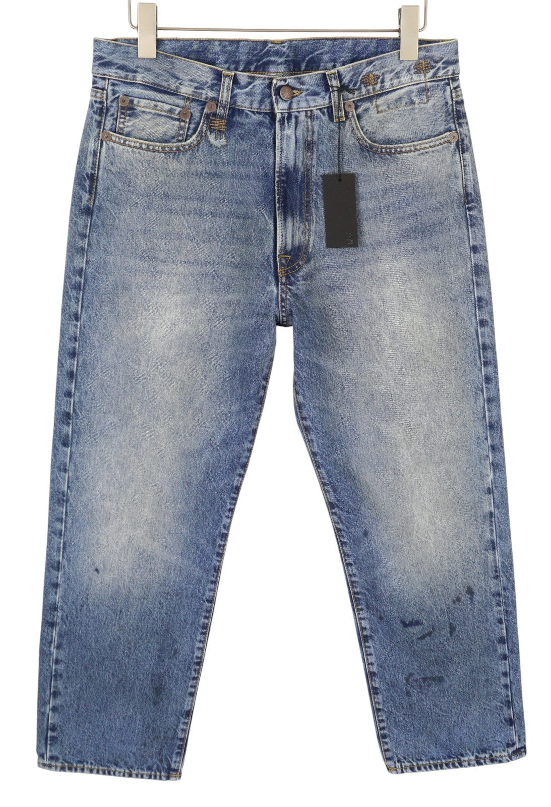 R13 Boyfriend Women Jeans 29 Jasper Cropped Whiskers Faded Blue PF25 RRP699