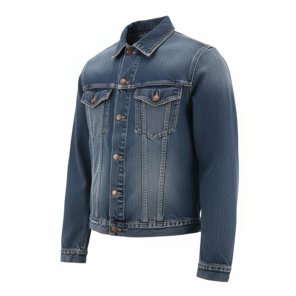 NUDIE JEANS Billy Blue Friend Men's M Denim Polo Neck Organic Cotton Jacket