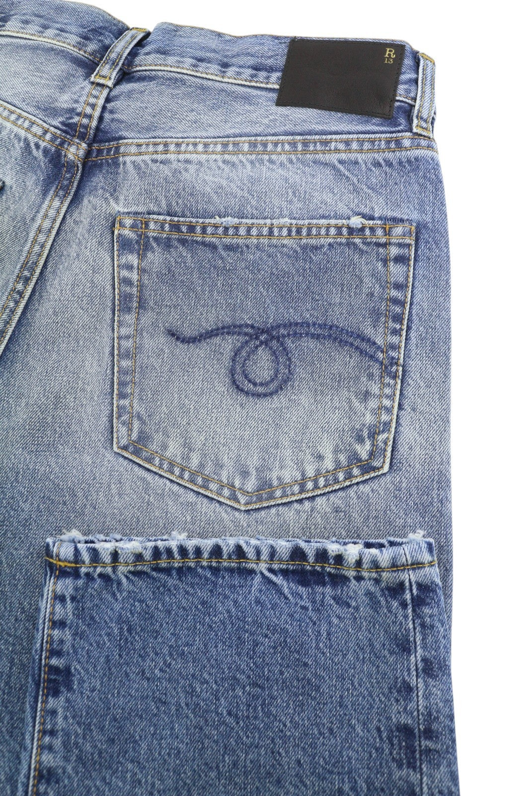 R13 Boyfriend moteriški džinsai 27 Jasper trumpinti ūsai išblukusi mėlyna PF25 RRP699 