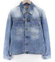 NUDIE JEANS Ronny Rig Bossa Hawk Men's M Faded Blue Denim Polo Jacket