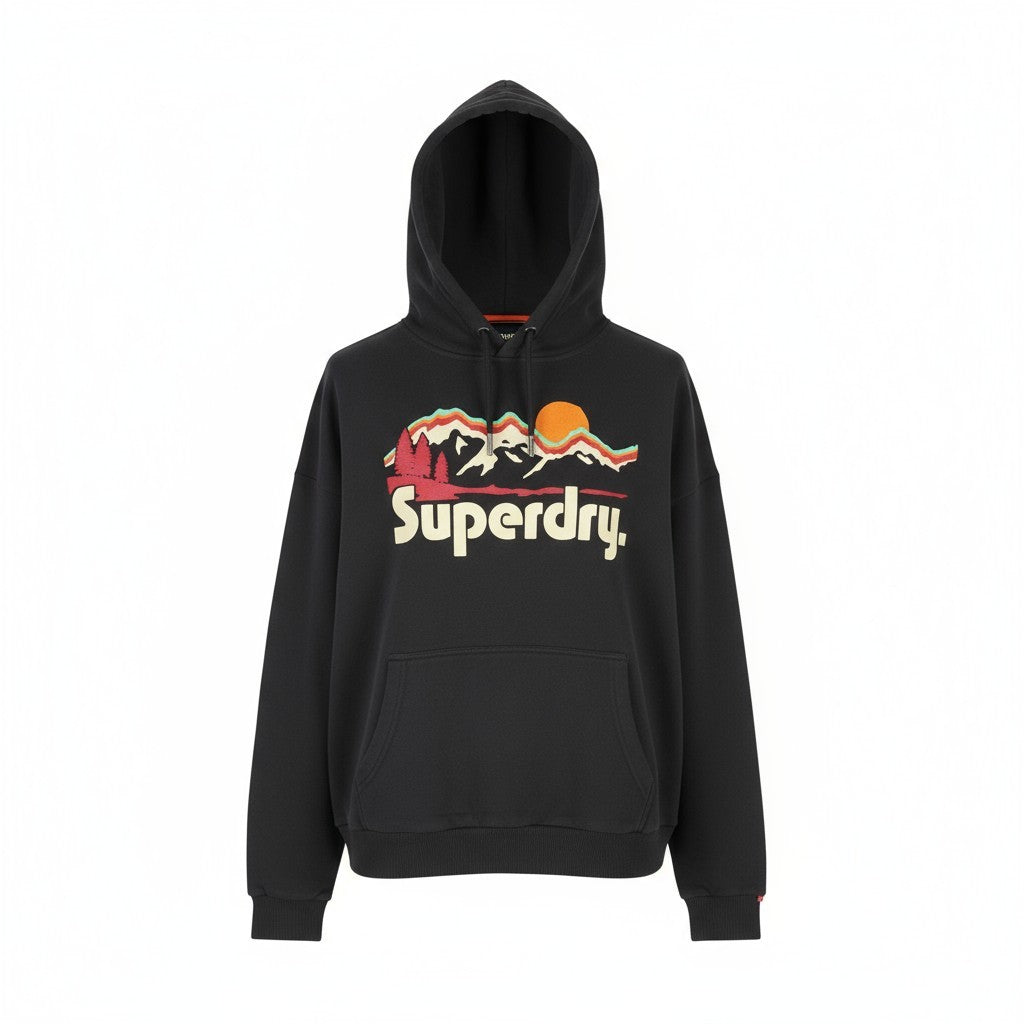 SUPERDRY Retro Hike Relaxed Women Hoodie EU38 Dark Grey Kangaroo Pocket Pullover