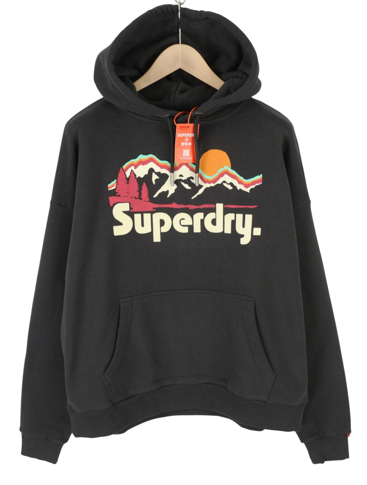 SUPERDRY Retro Hike Relaxed Women Hoodie EU38 Dark Grey Kangaroo Pocket Pullover