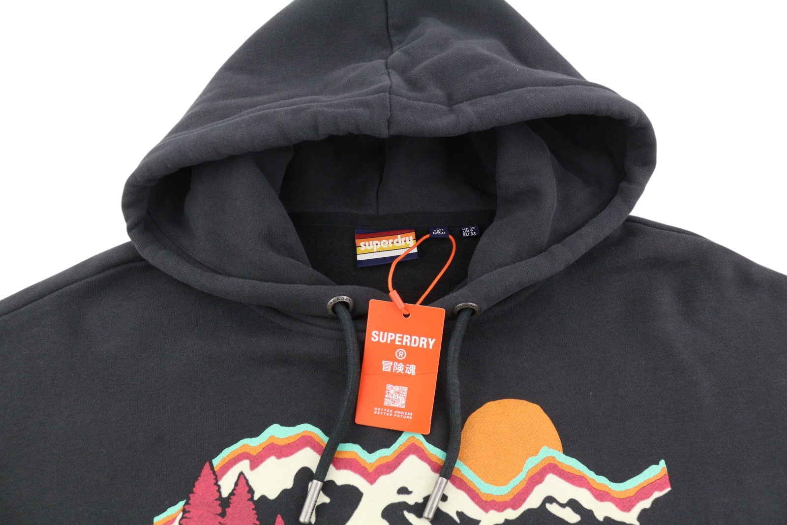 SUPERDRY Retro Hike Relaxed Women Hoodie EU38 Dark Grey Kangaroo Pocket Pullover