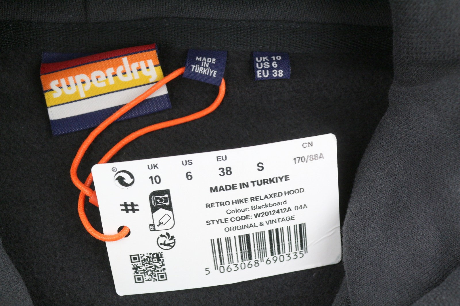 SUPERDRY Retro Hike Relaxed Women Hoodie EU38 Dark Grey Kangaroo Pocket Pullover