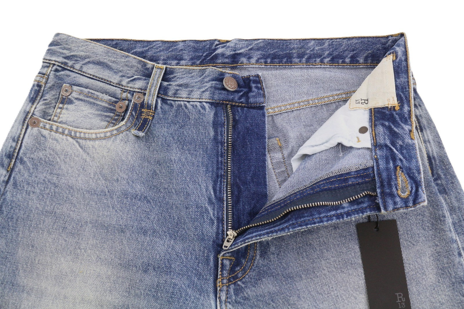 R13 Boyfriend Women Jeans 28 Jasper Cropped Whiskers Faded Blue FW25 RRP699