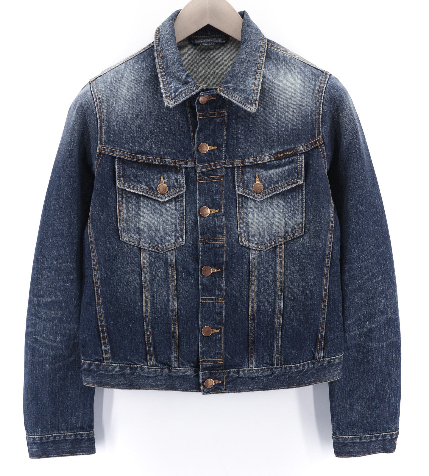 NUDIE JEANS Terry Org. Contrast Men's S Faded Denim Distressed Polo