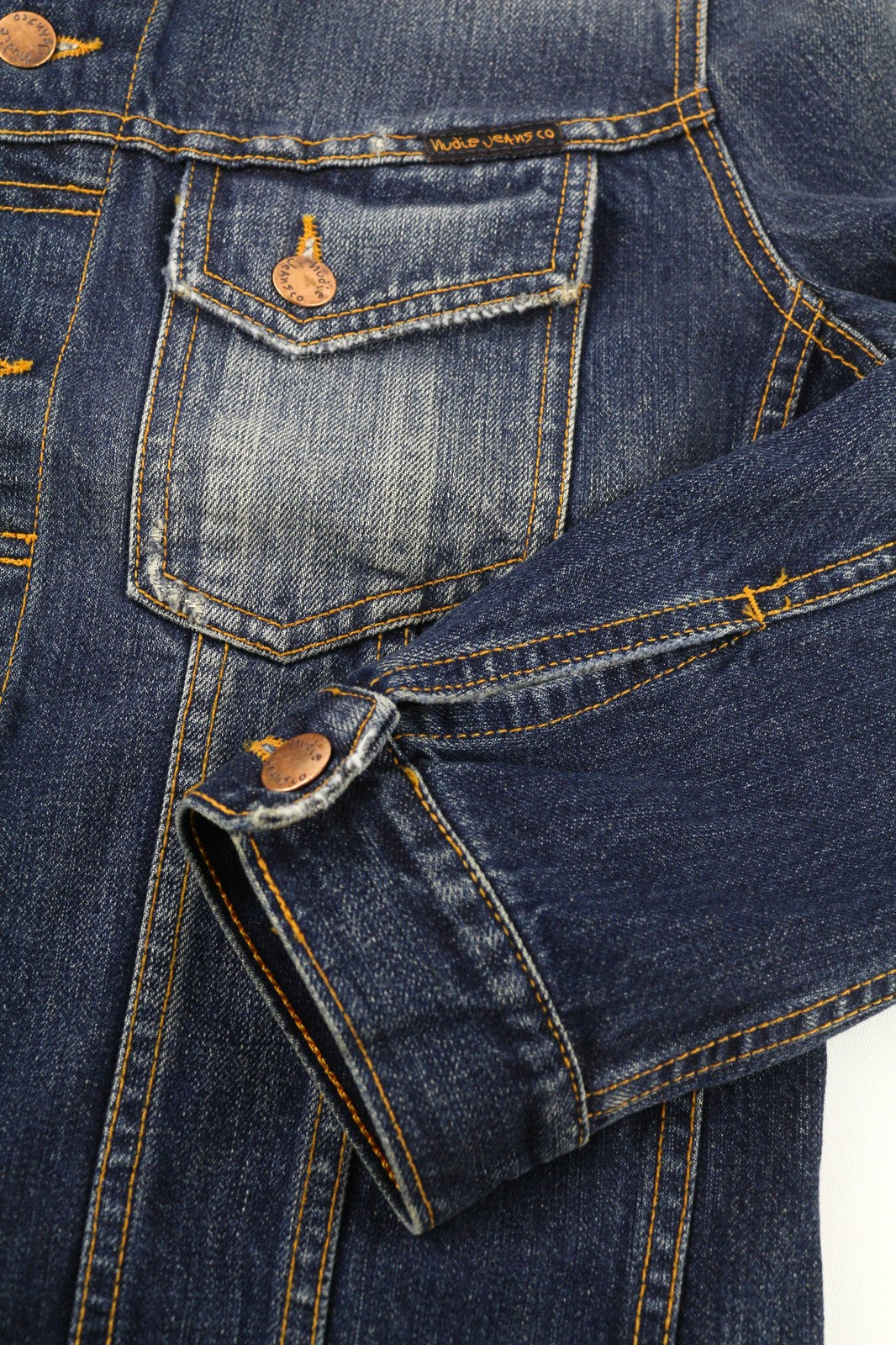 NUDIE JEANS Terry Org. Contrast Men's S Faded Denim Distressed Polo