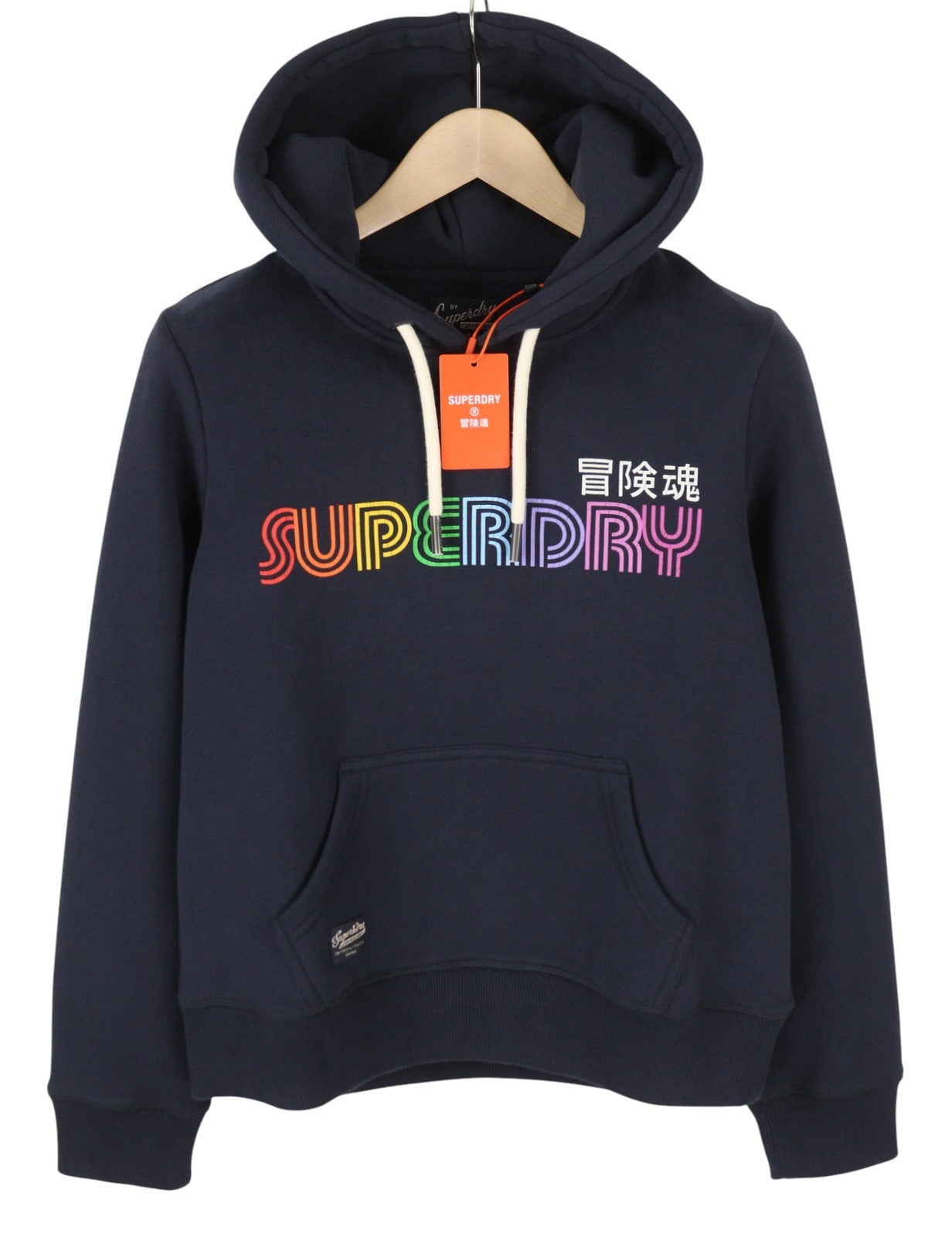 SUPERDRY Rainbow Logo Graphic Women Hoodie EU38 Blue Kangaroo Pocket Pullover