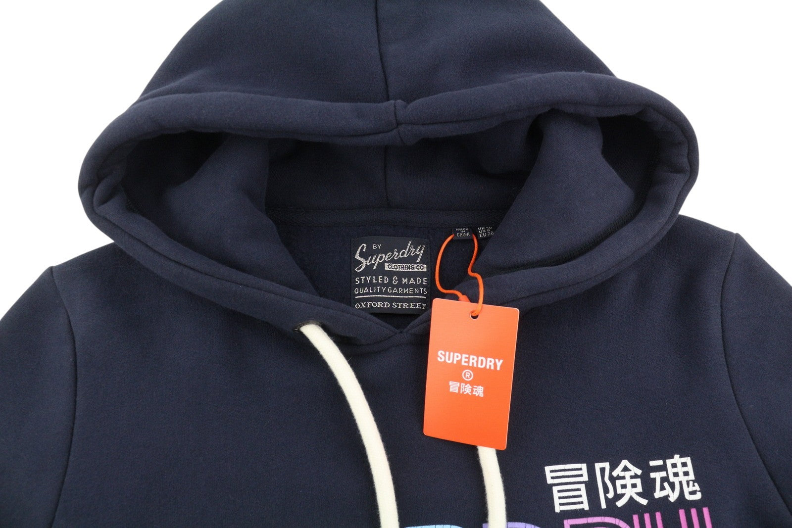 SUPERDRY Rainbow Logo Graphic Women Hoodie EU38 Blue Kangaroo Pocket Pullover