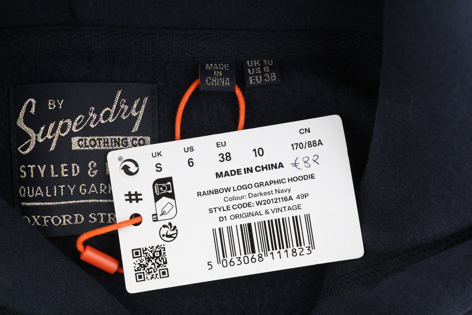 SUPERDRY Rainbow Logo Graphic Women Hoodie EU38 Blue Kangaroo Pocket Pullover