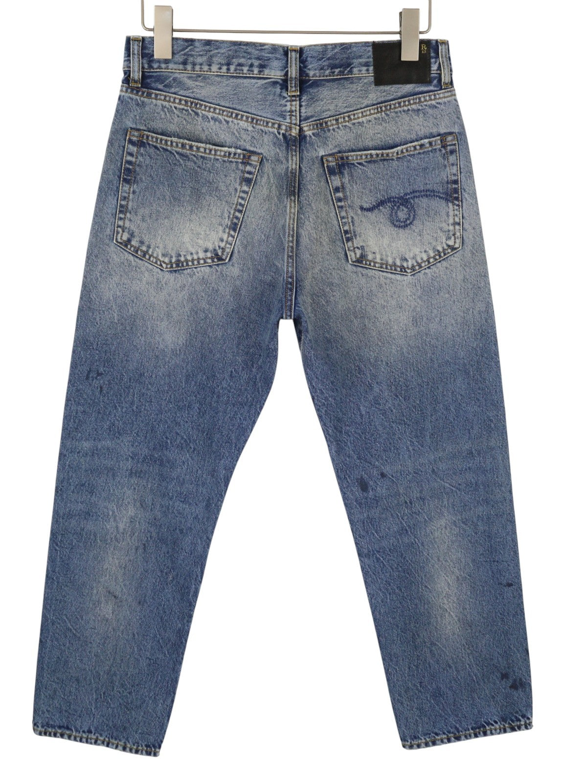 R13 Boyfriend Women Jeans 26 Jasper Cropped Whiskers Faded Blue PF25 RRP699