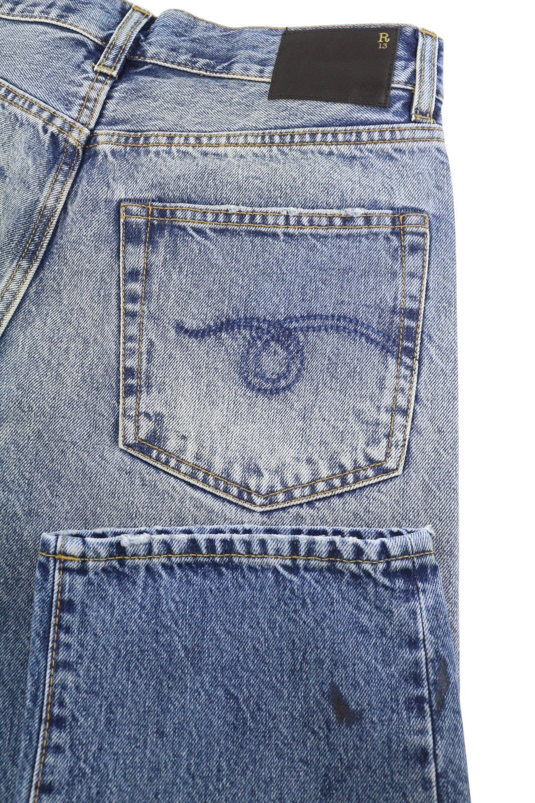 R13 Boyfriend moteriški džinsai 26 Jasper trumpinti ūsai išblukusi mėlyna PF25 RRP699 