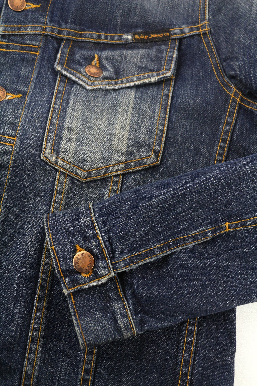 NUDIE JEANS Terry Org. Contrast Men's S Distressed Polo Faded Denim