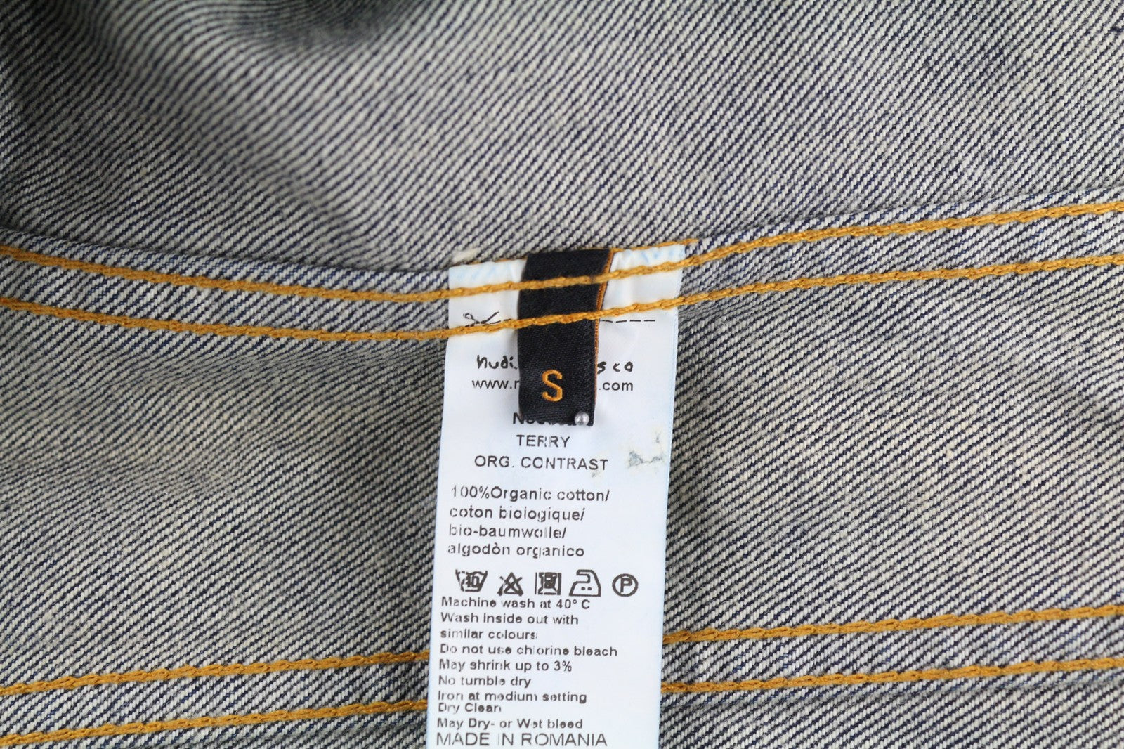 NUDIE JEANS Terry Org. Contrast Men's S Distressed Polo Faded Denim